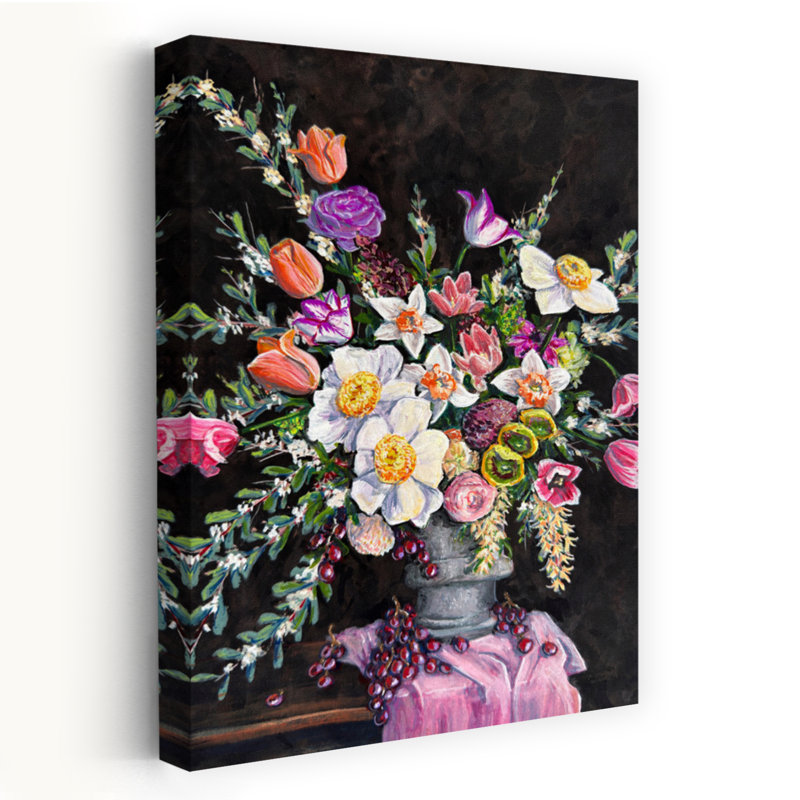 Art contemporain contemporain, art dramatique coloré, fleur romantique, H 36 po x l 24 po