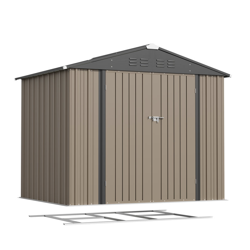 8 pi L 6 pi. D - Abri de rangement en métal avec structure de plancher, brun, Brun