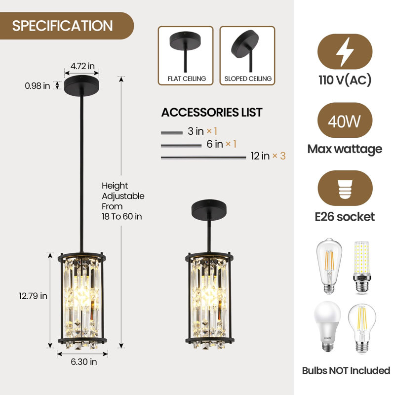 Luminaire suspendu cylindrique à 1 lumière Jeziah