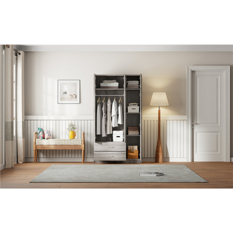 Armoire-penderie à miroir polyvalente pour optimiser l'espace et l'organisation, Noir