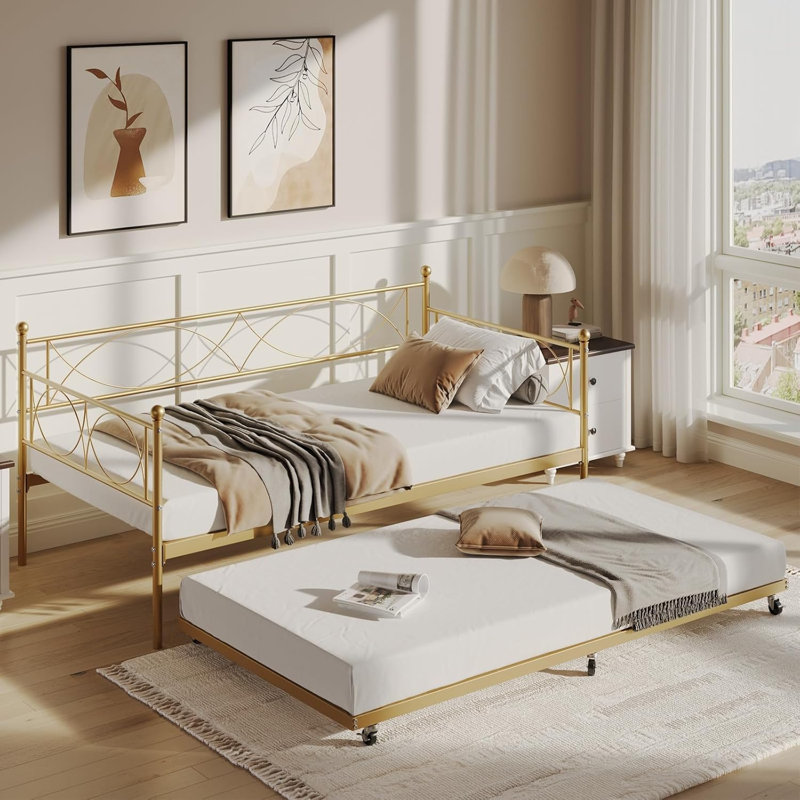 Twin Daybed – Gold, Lockable Casters, Heavy Duty, Gold