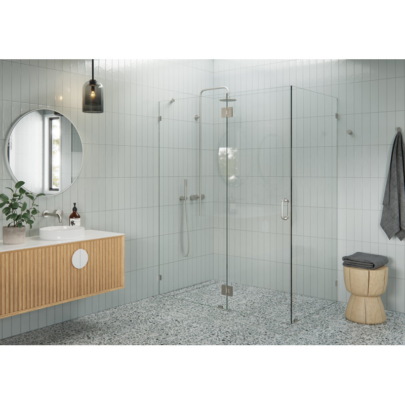 Halo 59 in. x 36 in. x 78 in. 90-degree Fully Frameless Glass Hinged Shower Enclosure, Brushed Nickel