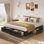 Lit plateforme très grand avec pied de lit et 4 tiroirs sous le lit, gris