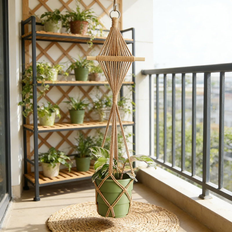Cintres pour plantes d'intérieur faits à la main en macramé avec goujon en bois, paquet de 2 porte-pots à motif boho à motif de losanges pour pots jusqu'à 10 pouces