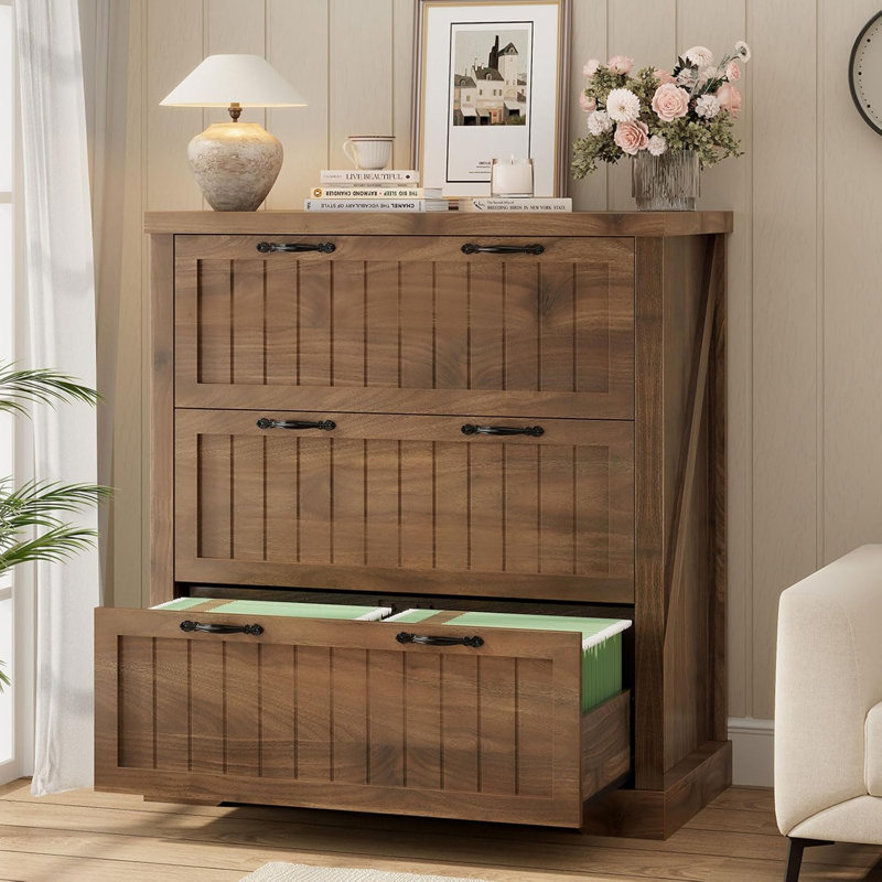 Mandip 33.5'' W File Cabinet Wood Filing Cabinet With 3-Drawer & Printer Stand , Brown