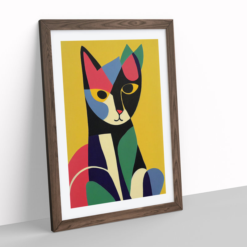 Cat In Abstract No.2 Framed Print, 34cm H x 25cm W x 2cm D, Brown Framed