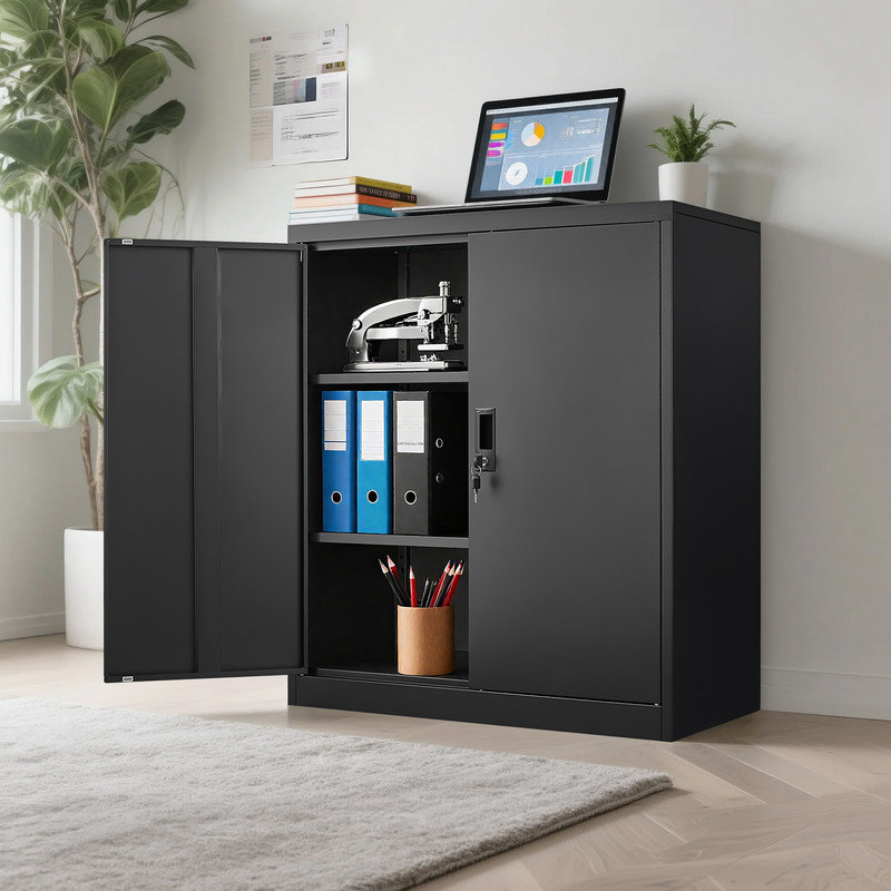 Lockable Metal Storage Cabinet with 2 Adjustable Shelves and Secure Doors
