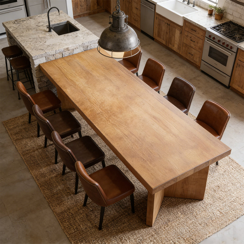 Modern Solid Wood Dining Table in Natural Wood Finish, 29.53"H x 94.49"L x 39.37"W