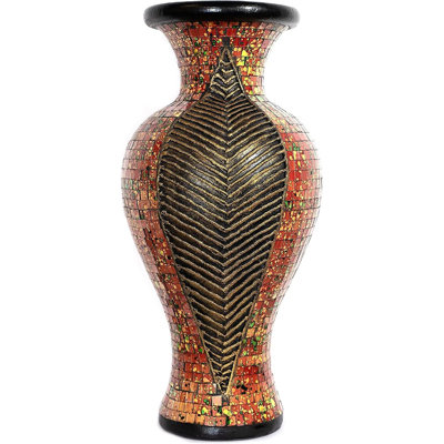 Zorigs Floor Vase, Mosaic Vase – Tall Cylinder Made of Terracotta with Red, Orange, and Green Glass Mosaic Pieces – Handcrafted Decorative Home Décor Accent Piece for Bedroom, Living Room