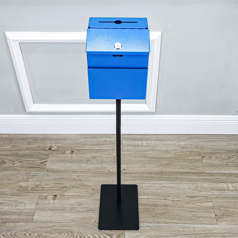 Metal Donation Box Floor Stand Lobby Foyer Tithes & Offering Suggestion Collection Ballot Box, Blue