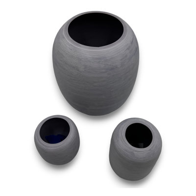 Ensemble de 3 vases en verre gris ardoise décoratifs faits à la main