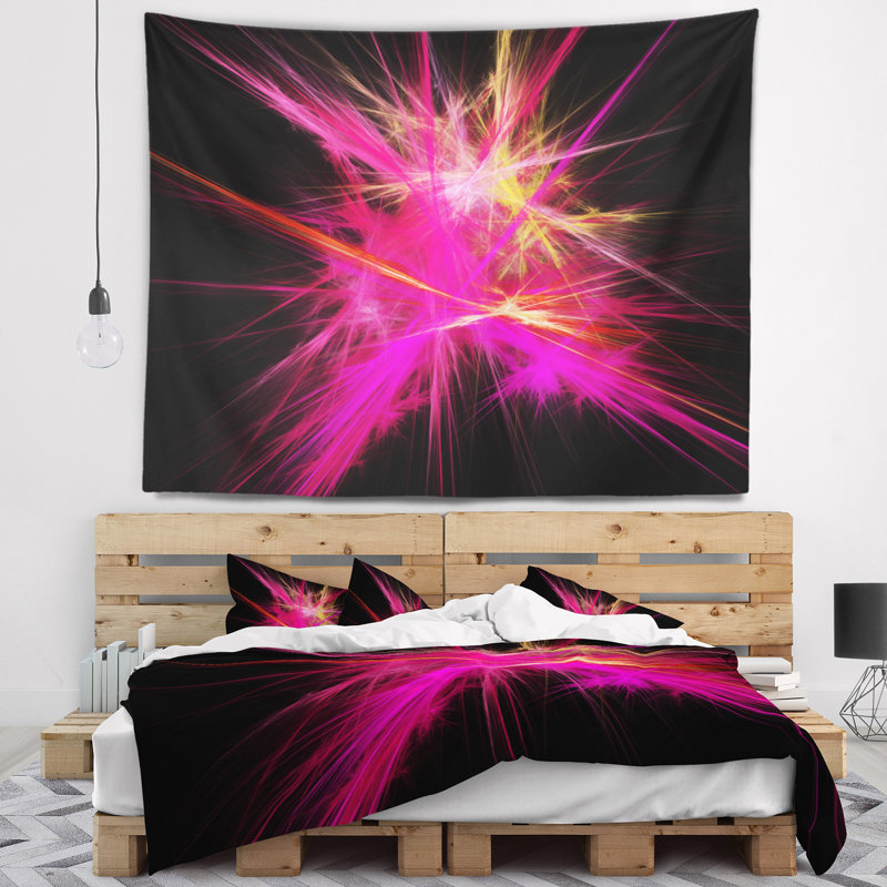 Tapisserie de rayons multicolores de chaos abstrait rose, H 50 po x l 60 po