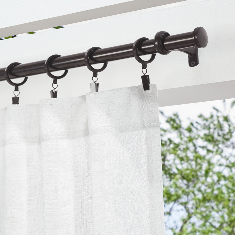 Dark Brown Steel Adjustable Outdoor Curtain Rod Set with End Cap Finials