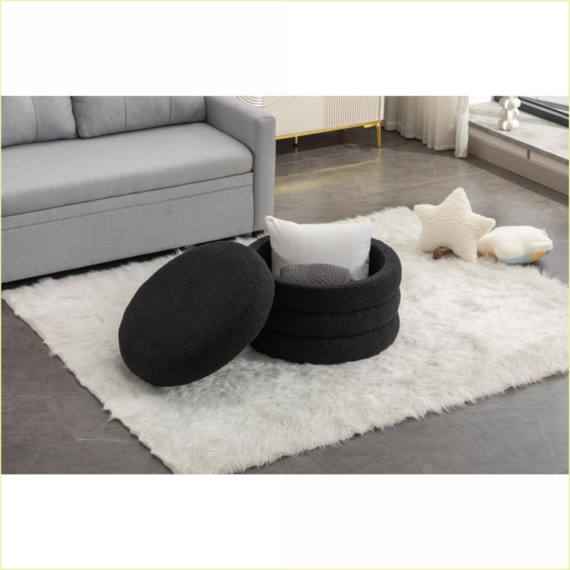 Repose-pieds avec rangement Repose-pieds réversible sans assemblage 24,41 po pour la chambre à coucher | Noir | Tissu Boucle