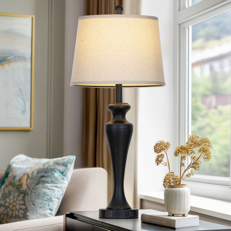 30” Modern Touch Control Table Lamp Set with USB & Type-c Ports, Bulb Included, Black