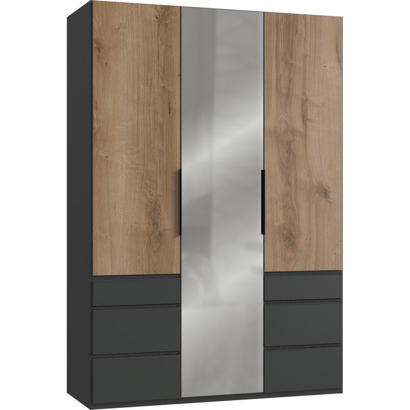 Guardino 3 Door Wardrobe, Plank Oak/Graphite, 236cm H x 150cm W x 58cm D