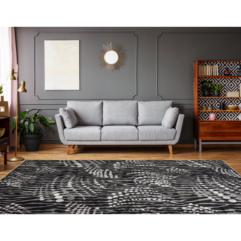 Carina Geometric Black/Gray Area Rug, Rectangle 8' x 10'3"