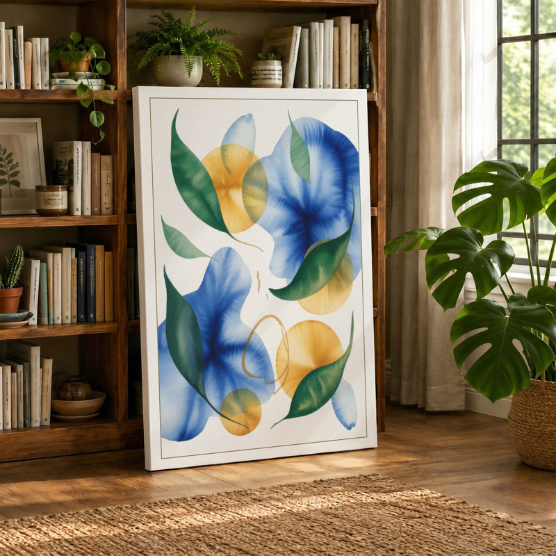 Loose Watercolour Blooms Botanical - Wrapped Canvas, 36x24 - 91.4 x 61.0 cm, Taupe Border