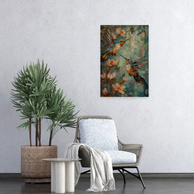 Art mural abstrait contemporain avec colibris