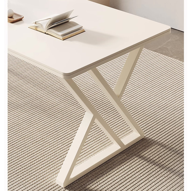 Luxury Cream-Style Sintered Stone Tabletop Office Desk, 29.53" H x 62.99" W x 31.50" D
