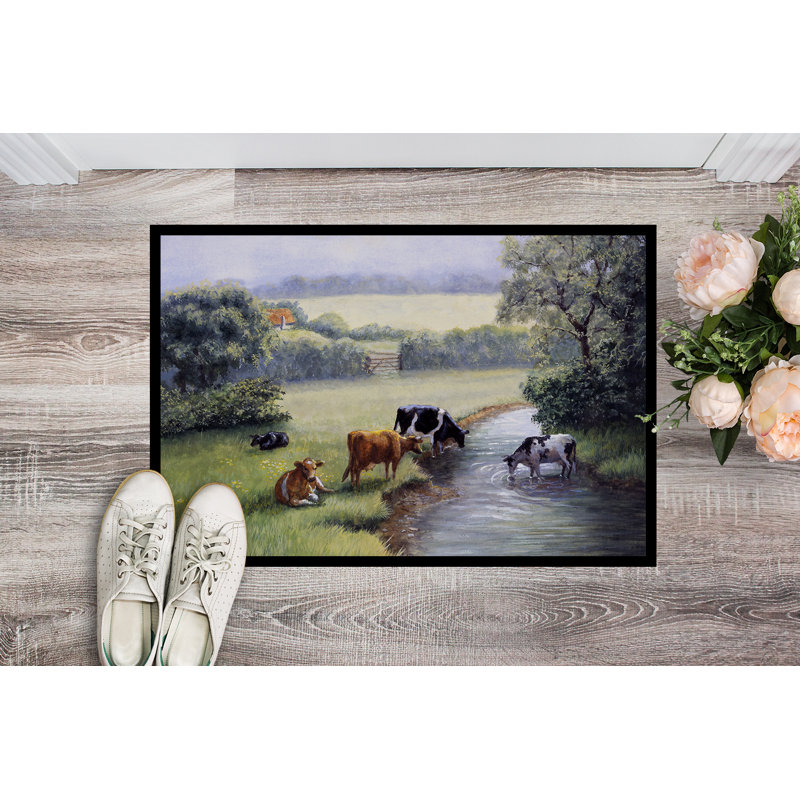 Paillasson d’extérieur antidérapant de vaches Dilana, Rectangle 2 pi x 3 pi