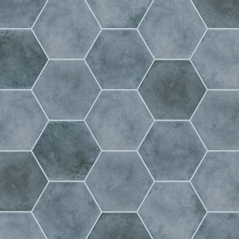 Matter Hex 7.88" x 9" Porcelain Stone Look Floor and Wall Tile, Blue