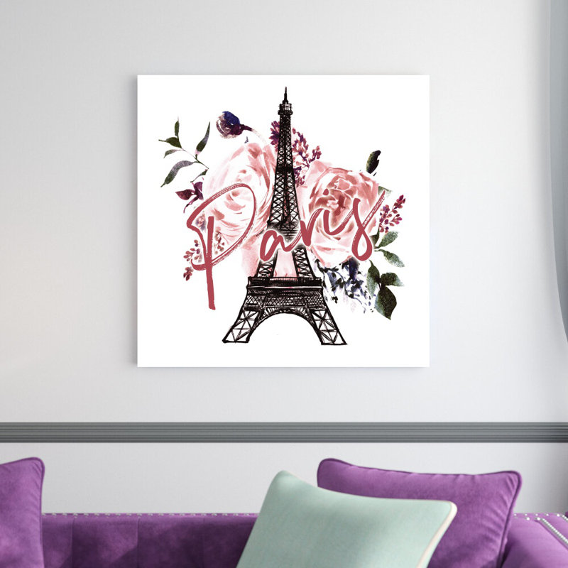 Floral Paris Tour Eiffel - reproduction d'art sur toile tendue, H 30 po x l 30 po