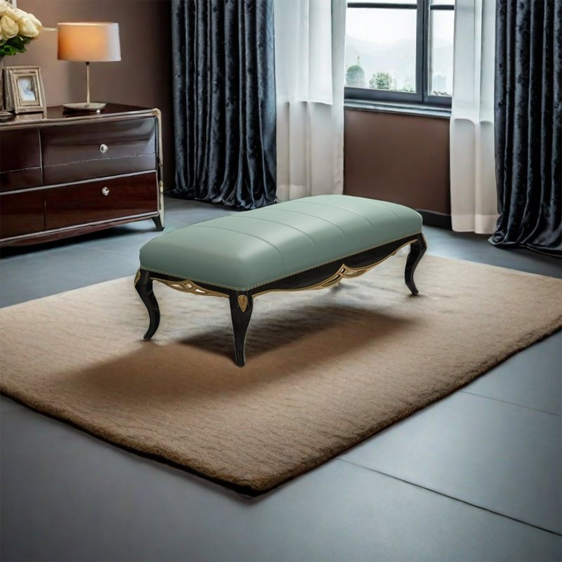 Banc rembourré en cuir véritable European Light Luxury, Vert, Noir / or