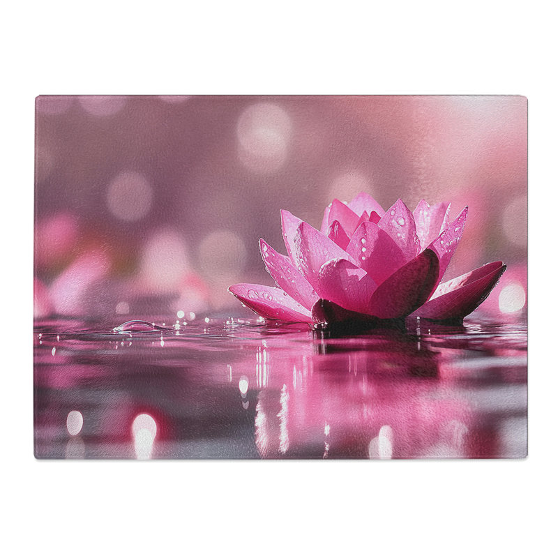 Water Lily Design Flower  Glass Chopping Board