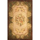Antique Small Size American Floral Folk Art Design Hooked Area Rug