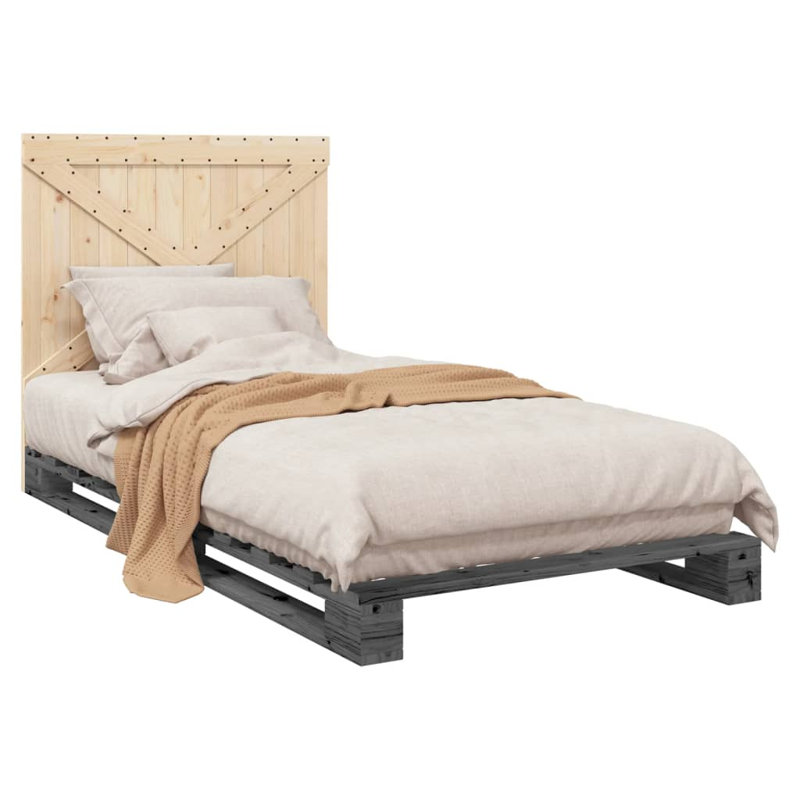 Airyn Solid Wood Bed, Grey, DE Size - 100 x 200 cm