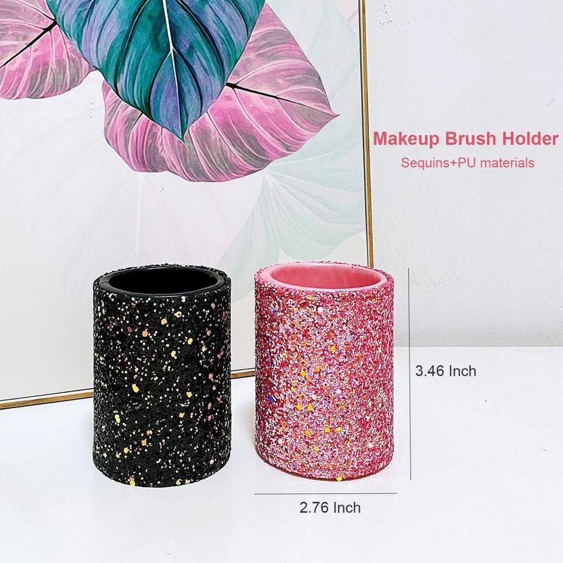 Porte-pinceaux de maquillage Bling Sequins, organisateur de décoration de meuble-lavabo à paillettes mignonnes, porte-stylos à brosse à maquillage