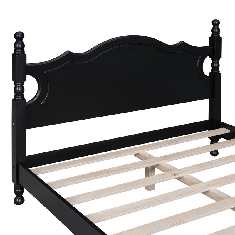Structure de lit double en bois pleine grandeur, lit plateforme de style rétro avec support en lattes de bois, Full, Black