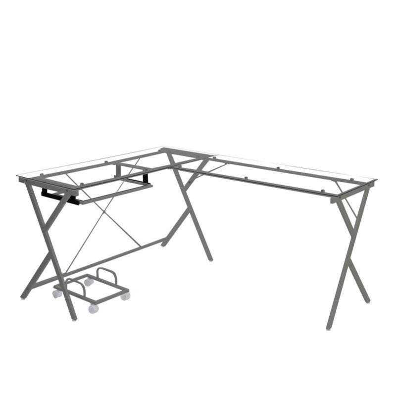 Bureau d'ordinateur en verre transparent Avelyn, Gris