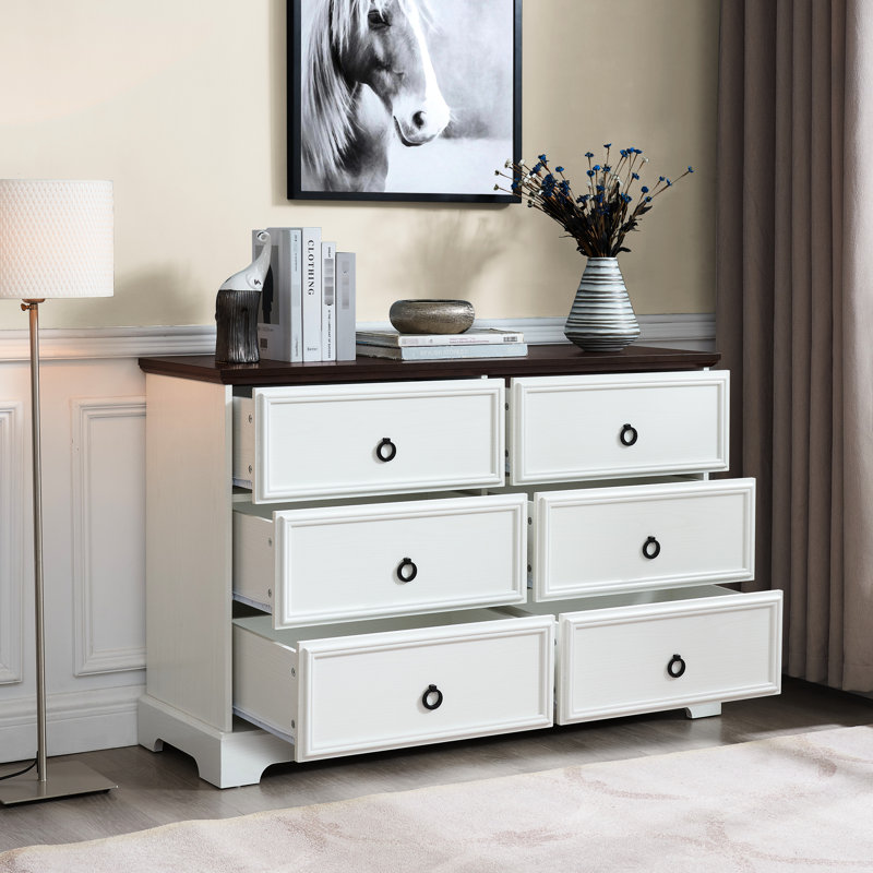 Commode blanche 6 pièces - Rangement spacieux et tendance dans l'unité avec rails en métal de style charmant