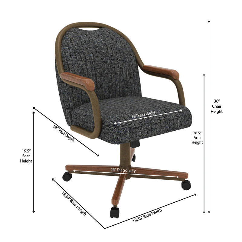 Swivel-Tilt Caster Casual Dining Chair in Ravenrock Indigo, Brown Wood
