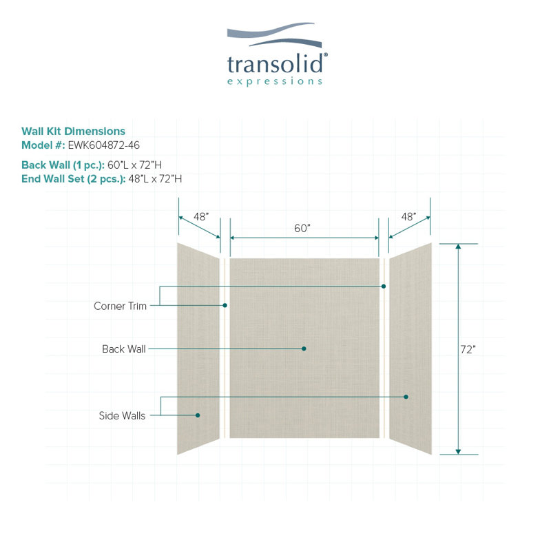 Paroi de douche à 3 panneaux Expressions, Camée, H 72 po x l 60 po x P 48 po