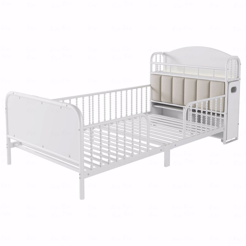 Lit plateforme simple en métal avec éclairage, pour chambre d'enfant, Blanc