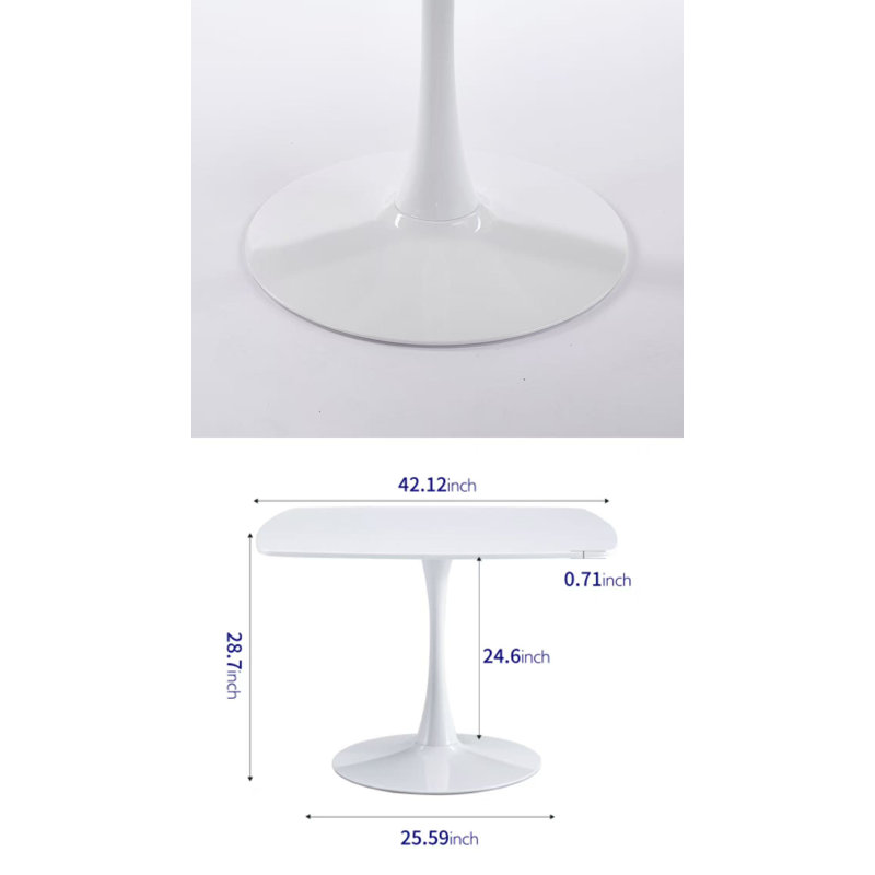 42.12Inch Dining Table White, White/White, 28.93"H x 42.12"L x 42.12"W
