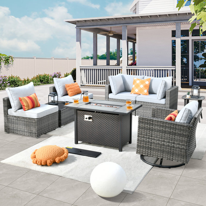 Aliva Wicker 5 - Person Patio Conversation Set with Cushions, Light Gray