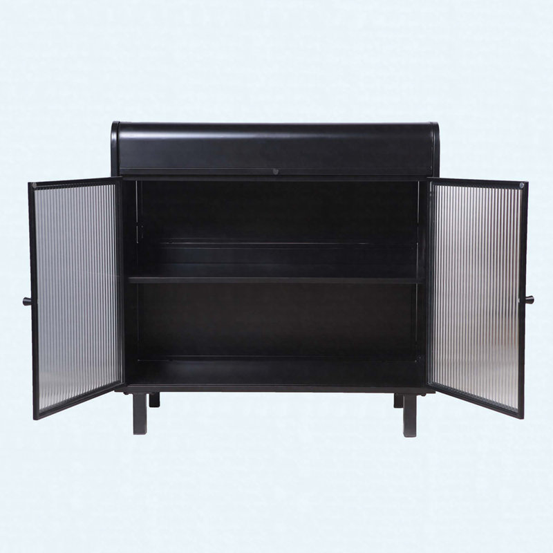 Buffet moderne avec portes en verre trempé - Console de rangement en métal pour la salle à manger, la cuisine et le vestibule