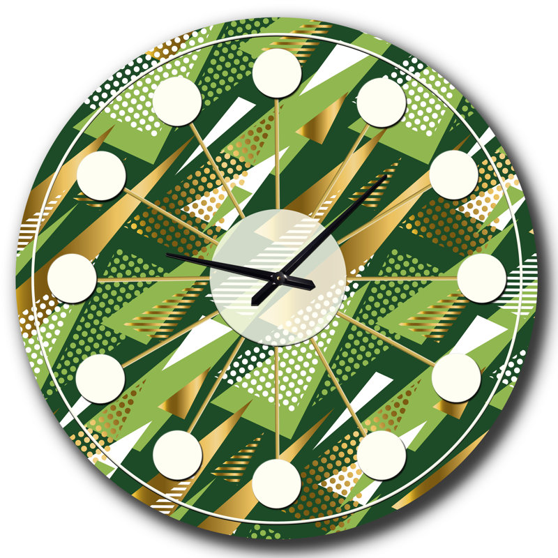Triangular Gold and Green Design I - Mid-Century Modern wall clock, Small