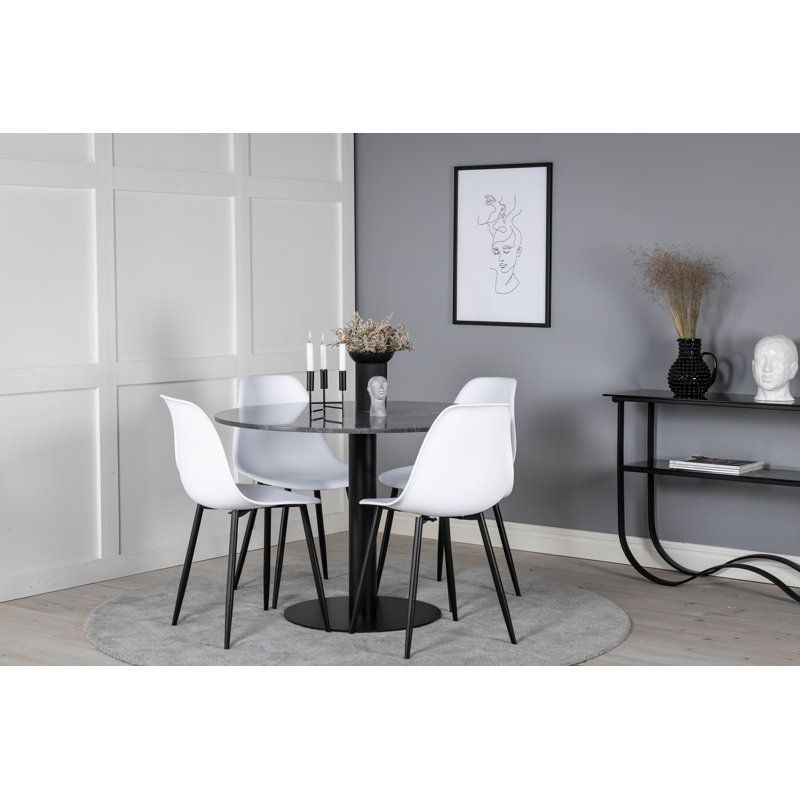 Malec Dining Set, Black, Black, White
