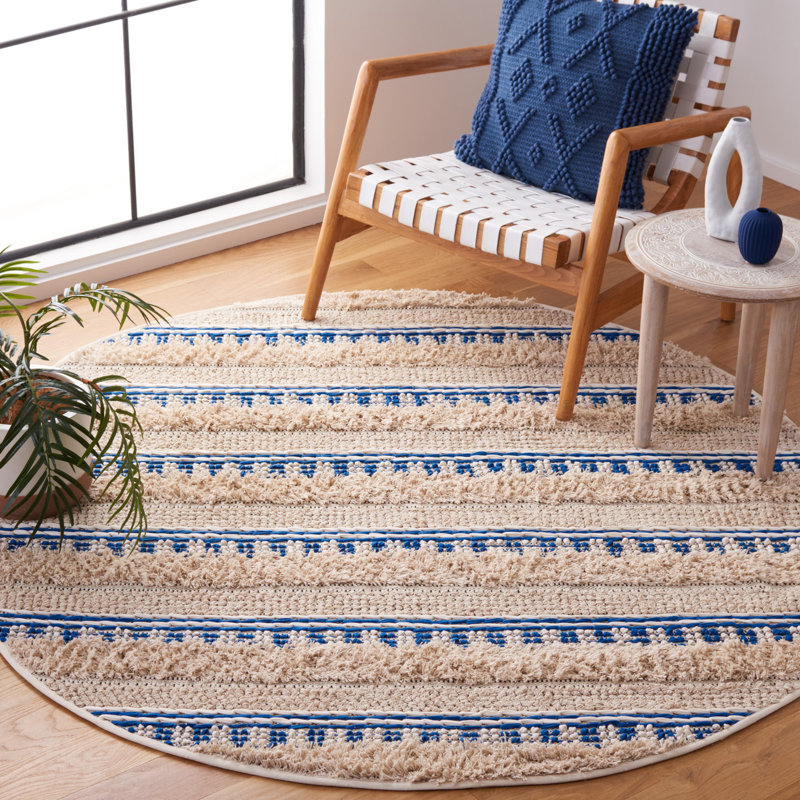 Endri Hand Woven Cotton Striped Rug, Round 6'