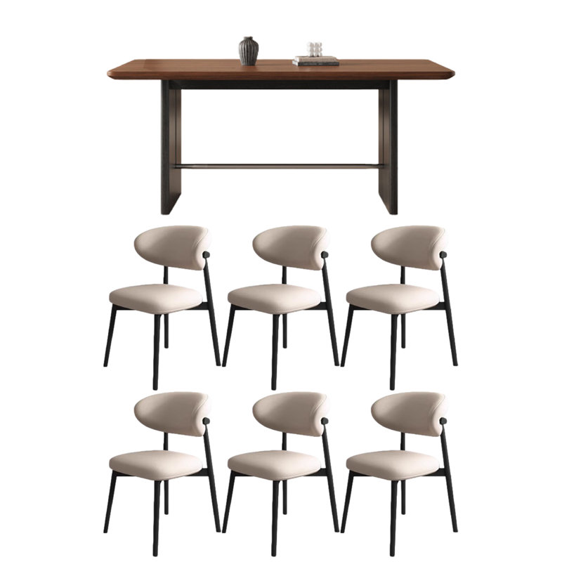 Table de salle à manger simple en bois massif rectangulaire, 7 pièces : table, 6 chaises, H 29,53 po x l 55,12 po x P 31,5 po