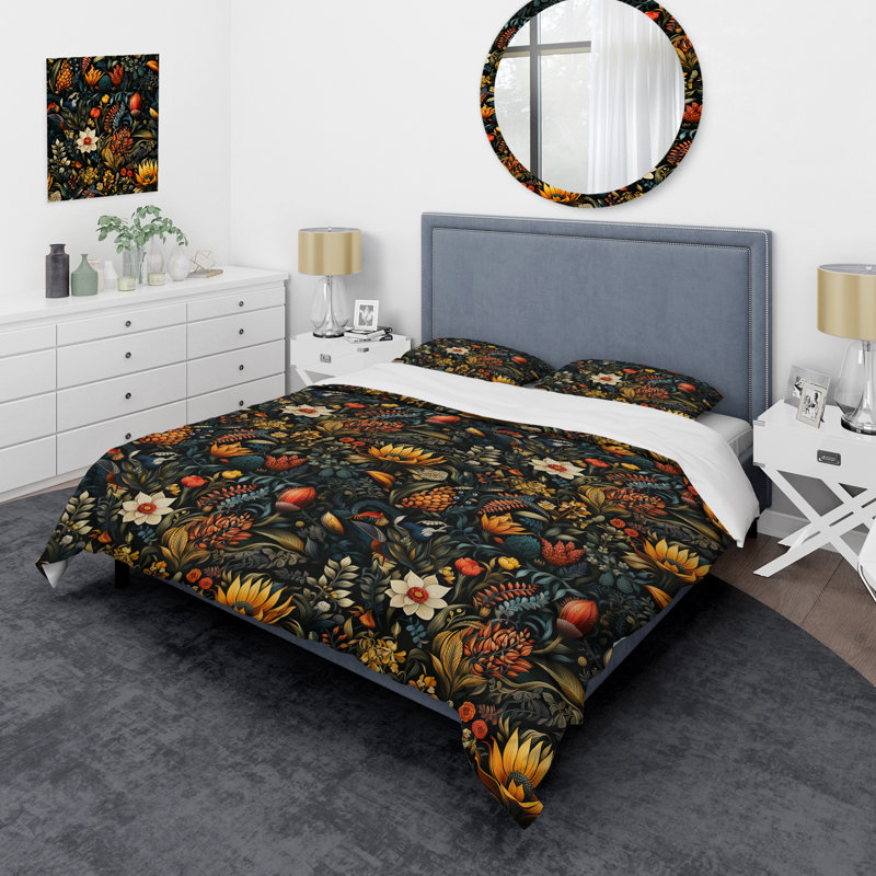 Ensemble de housse de couette éclectique - Fleurs éclectiques couleur foncée