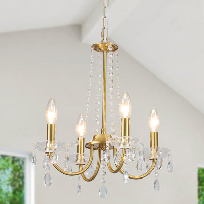 4 - Light 15.7" Wide Vintage Small Candle Style Classic Chandelier with Crystal Accents for Foyer Entryway Living Room