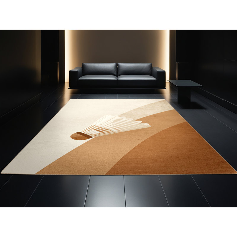 Tapis olympique minimaliste beige en badminton hambrook lavable à la machine - Reliure beige, 5 x 7
