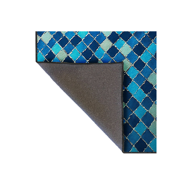 Tapis bleu tissé à carreaux lavables Mosso, 2' x 2'11"