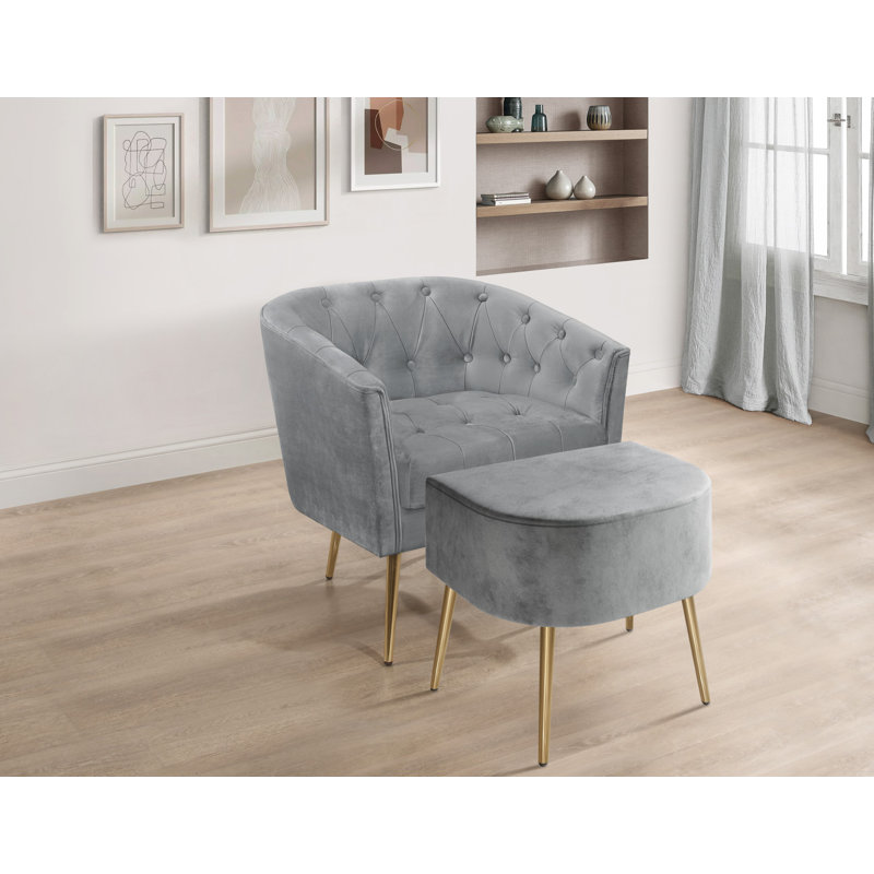 Fauteuil et repose-pieds Wynnwood, Velours gris argenté